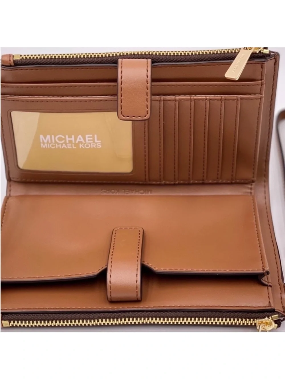 Michael Kors Jet Set Travel Double Zip Wallet Wristlet Brown